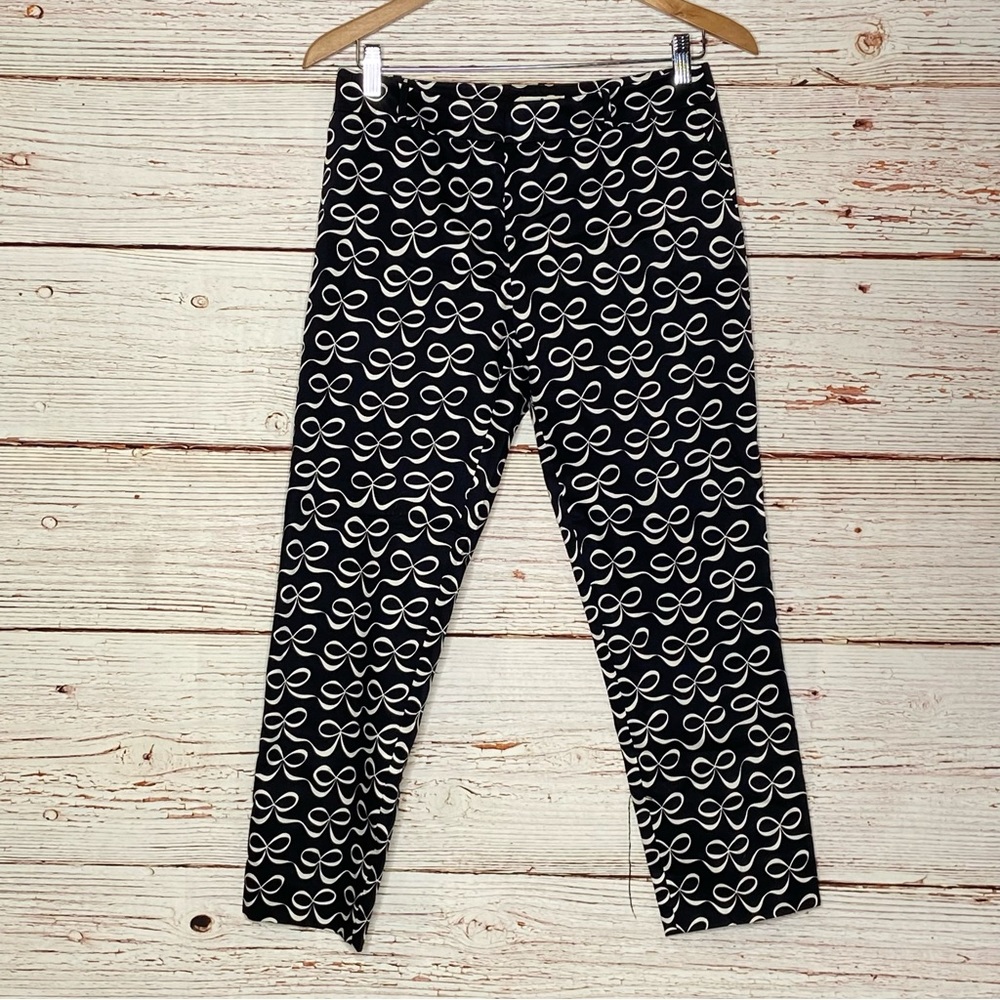Kate Spade Cropped Pants Black with White Bow Print Sz 2